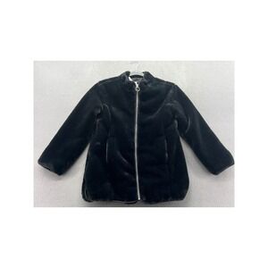 Gap Jacket Girls Sz M Faux Fur Jacket Black Full Zip Mock Neck Coat NEW